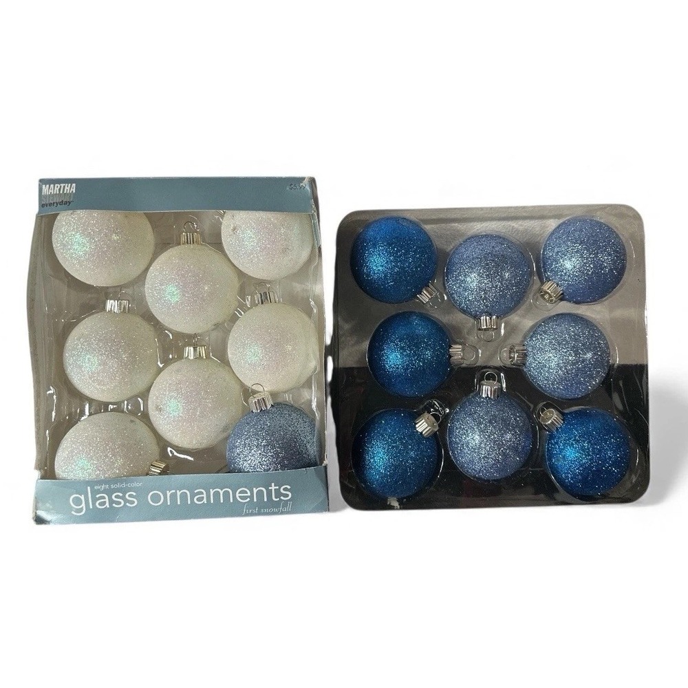 Martha Stewart Ball Blue White Silver Glitter 16 Bulbs‎ Tree Christmas Decor
